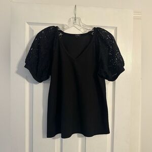 Black Puff Lace Sleeve Blouse